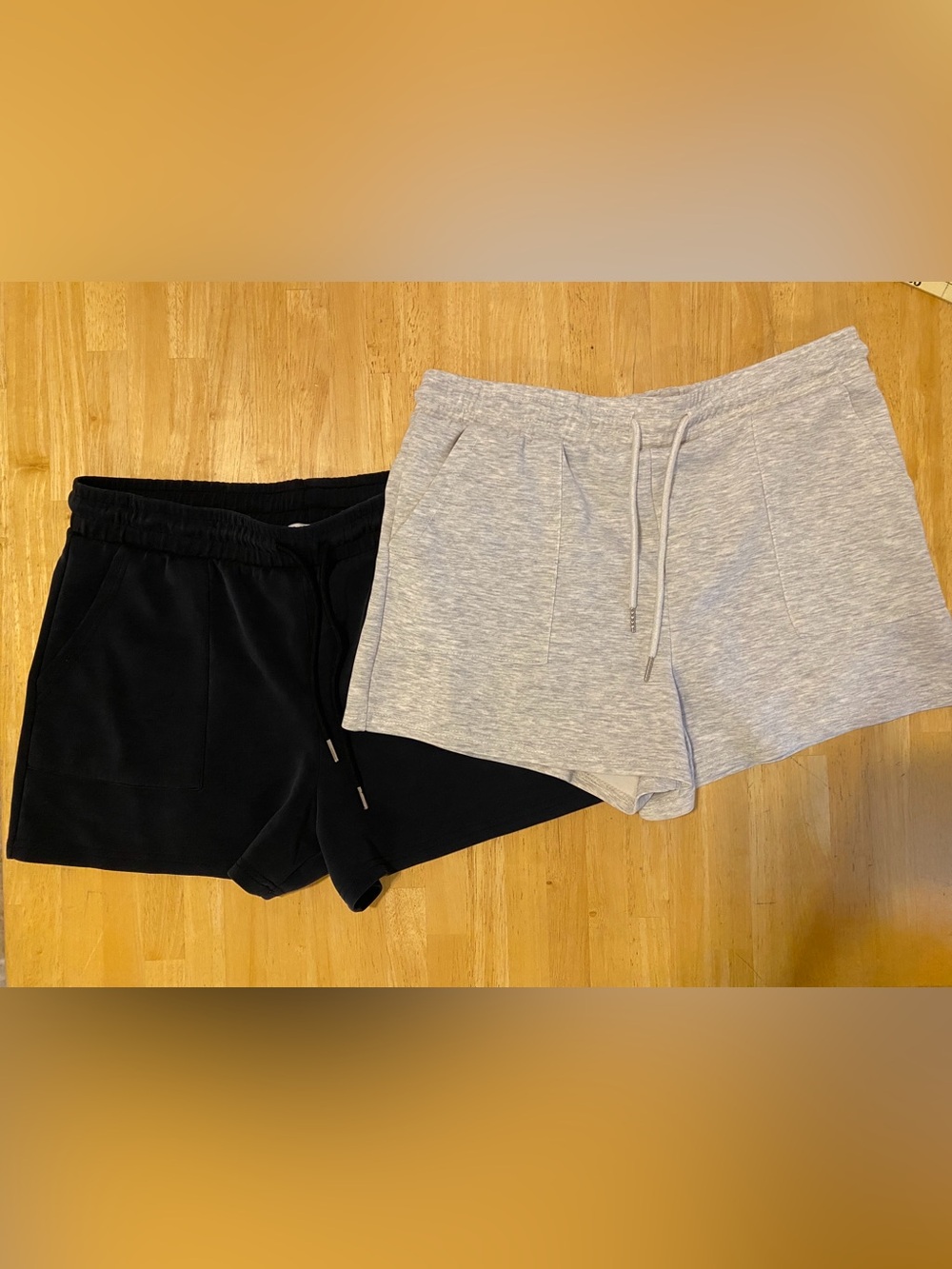 Women's Set of 2 XL Heather Gray & Black Soft Knit Drawstring Lounge Shorts